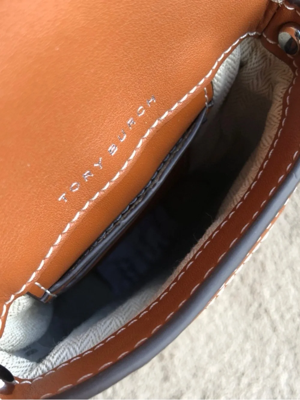 Tory Burch Tan and Cream Logo Cutout Crossbody Bag